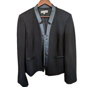 Divine Logic Professional Office Blazer Jacket Vegan Leather Trim Size 14 NWOT